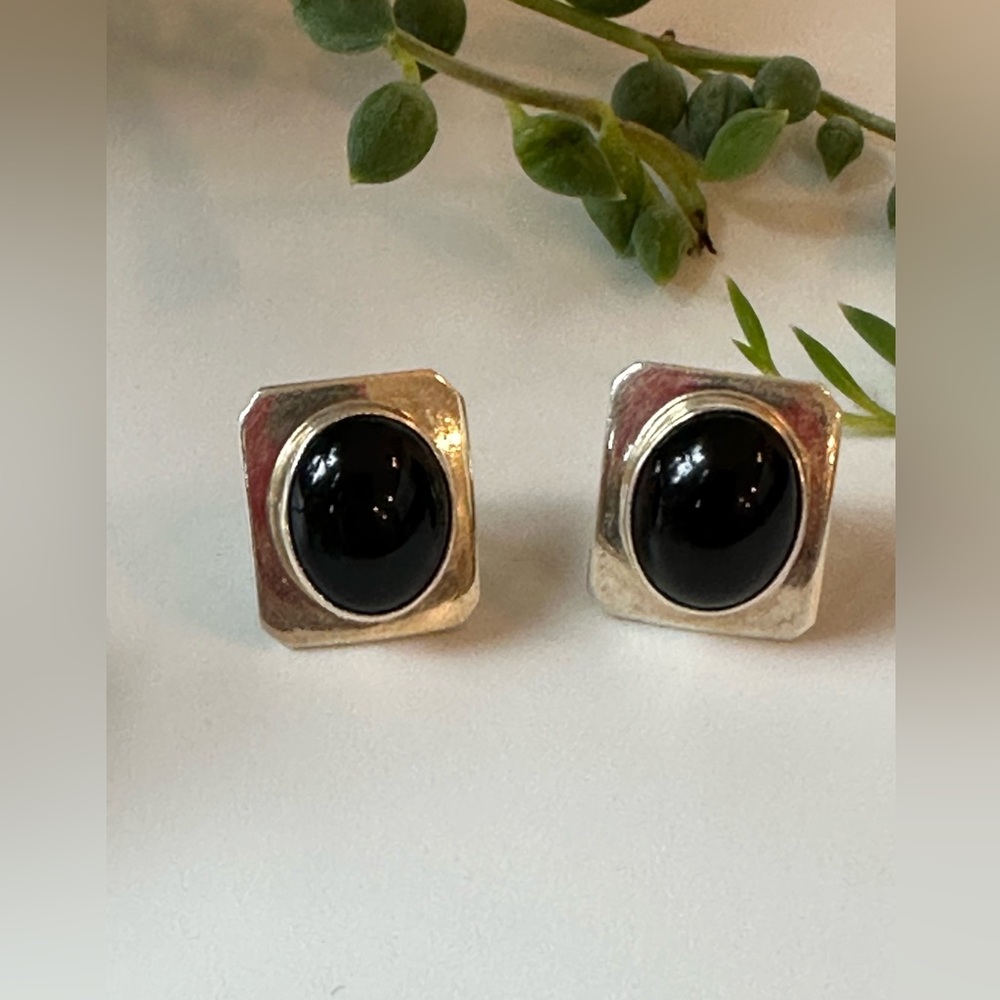 Vintage Onyx Sterling Silver Earrings